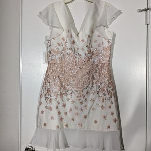 Chi Chi London white dress with pink floral design